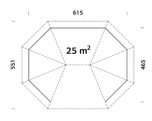 Plan avec les dimensions et une superficie de 25 mètres carrés