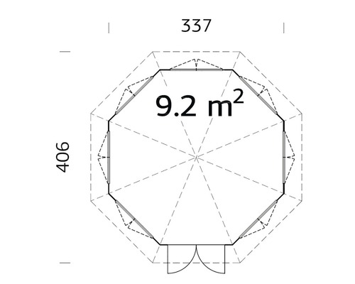 Grundriss eines Gartenhauses mit einer Fläche von 9.2 Quadratmetern