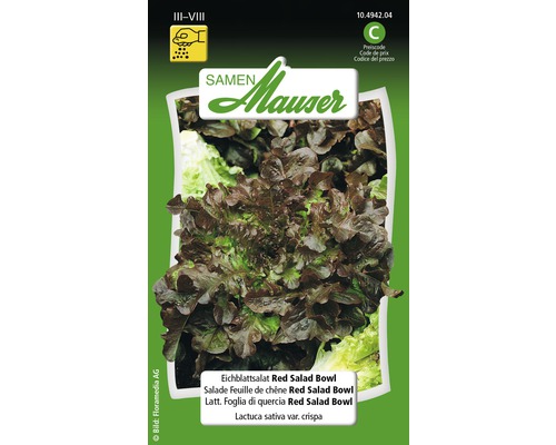 BIO Eichblattsalat 'Red Salad Bowl' Samen – Samenfester Pflücksalat, Nussig & Rot-grün, 500 Samen Für Garten & Balkon