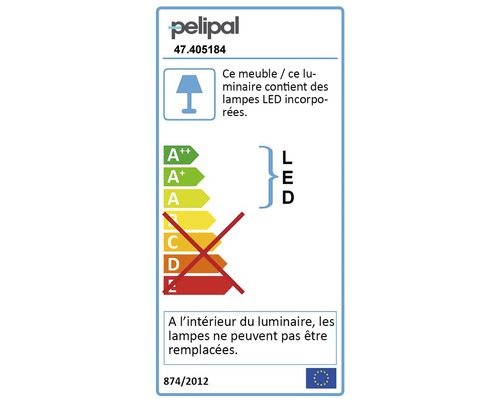Étiquette Pelipal avec des informations sur les lampes LED et l''efficacité énergétique