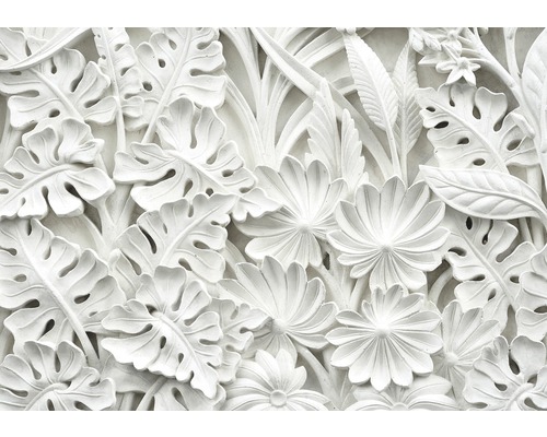 Papier peint panoramique intissé fleurs 3D blanc 312 x 219 cm