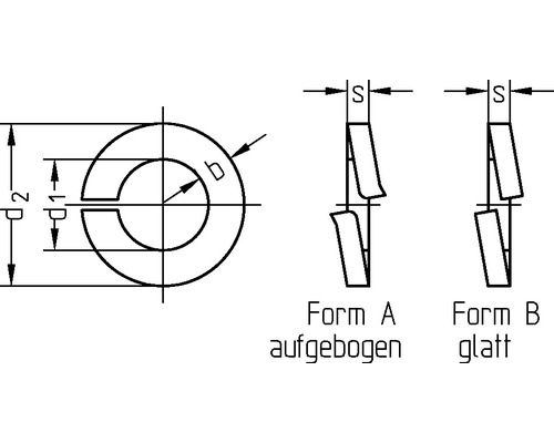 Zeichnung einer Federscheibe mit Abmessungen und Formen