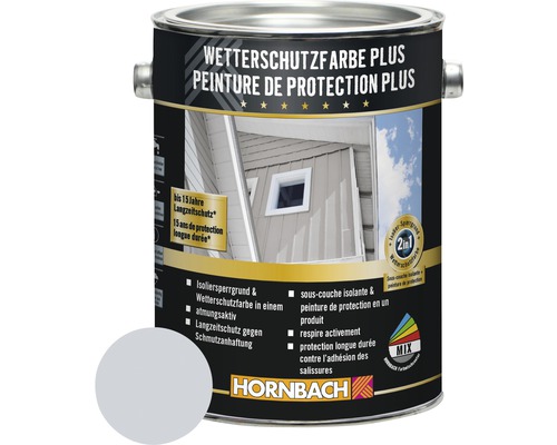 Peinture de protection du bois contre les intempéries Plus gris argent 2,5 l Pot de peinture de protection contre les intempéries Plus Hornbach