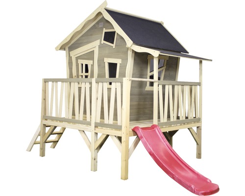 Holzspielhaus mit Rutsche für den Garten