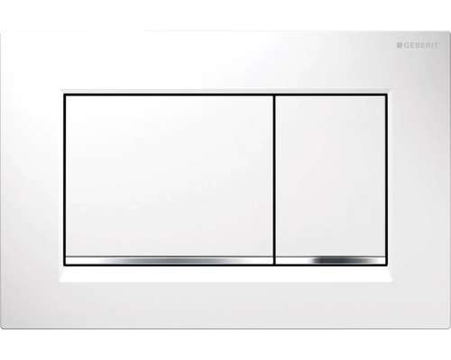 Plaque de commande GEBERIT Sigma 30 plaque blanc brillant / bouton blanc brillant / bandes décoratives chrome 115.883.KJ.1