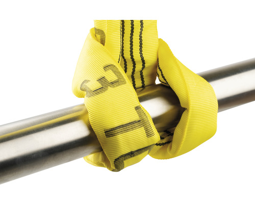 Sangle de levage jaune enroulée autour d''un tube métallique