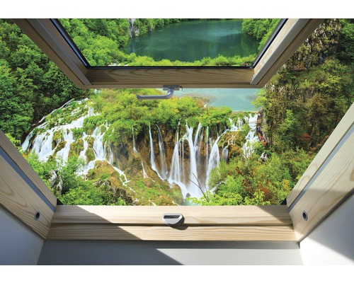 Papier peint photo intissé fenêtre de toit bois vert blanc 312 x 219 cm
