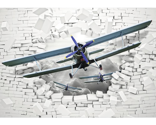 Papier peint photo intissé aéroplane 3D blanc bleu 312 x 219 cm
