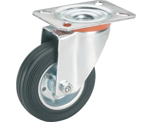 Tarrox Caoutchouc plein-roulette pivontante 80 mm plaque 105x85 mm, palier Roue pivotante avec platine de fixation