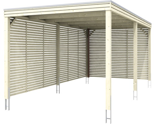 Holzcarport mit Lamellenwänden für den Aussenbereich