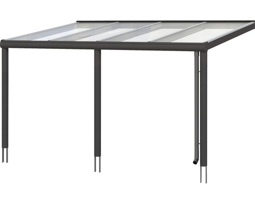 Auvent de terrasse avec toit transparent et quatre poteaux