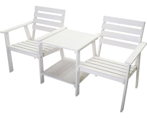 Banc de jardin Loveseat tete-à-tete en bois 2-places avec table blanc