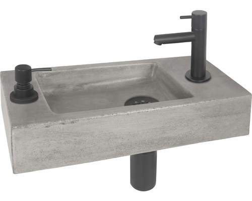 Lave-mains - Ensemble comprenant robinet de lave-mains JAX béton avec revêtement gris 42x18.5 cm