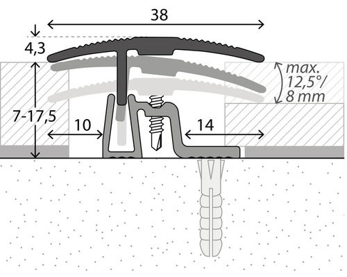 Schéma technique d''un profilé de transition avec indication des dimensions