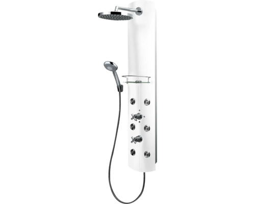 Panneau de douche Schulte avec thermostat et pommeau au style alu-blanc (D9676 04)