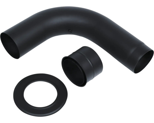 Coude de tuyau de poêle, raccord de tuyau de poêle et rosace pour le raccordement du tuyau de poêle