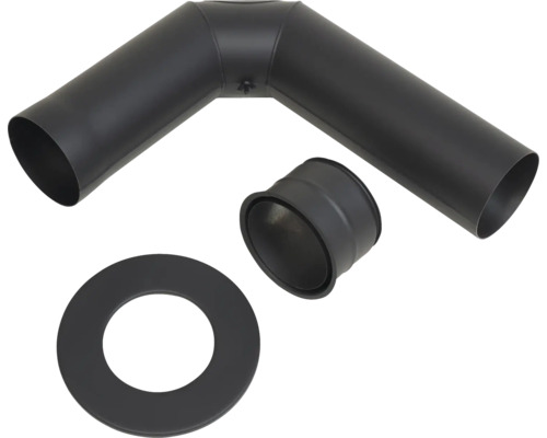 Coude de tuyau de poêle, rosace et rallonge en acier