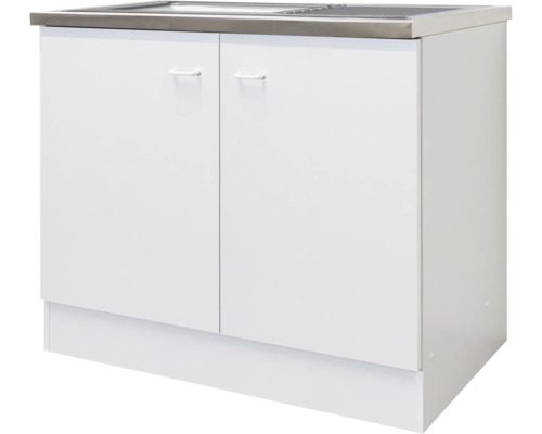 Spülenschrank inkl. Spüle Flex Well Speed BxHxT 100x85x50 cm Frontfarbe weiss - Korpusfarbe weiss