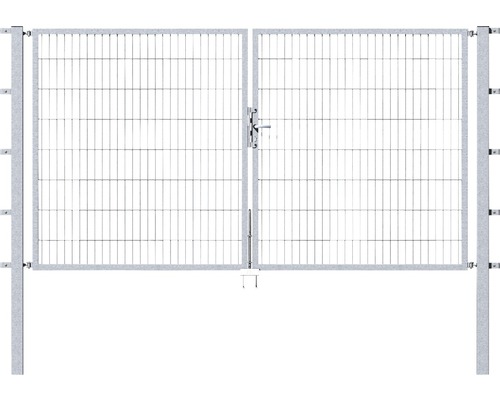 Portail double en grillage à barreaux 300x120 cm avec poteaux 8x8 cm galvanisé à chaud Portail à deux battants en grillage avec poignée de porte et poteaux