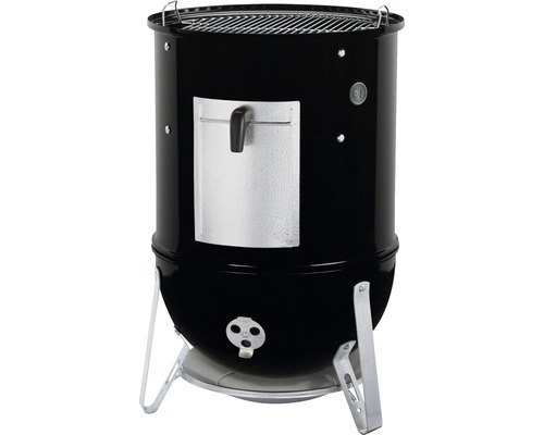 Schwarzer Holzkohlegrill mit Tür und Thermometer