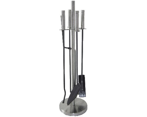 Accessoires pour cheminée Lienbacher Acier Acier inoxydable anthracite acier inoxydable verni mat comprenant pince pelle tisonnier balai Serviteur de cheminée en métal avec support