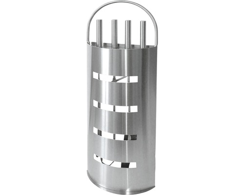 Accessoires pour cheminée Lienbacher Acier Acier inoxydable anthracite acier inoxydable mat comprenant pince pelle tisonnier balai Range-bûches en acier inoxydable avec poignée de transport et ouvertures d''aération