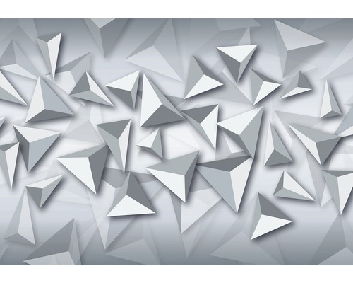 Papier peint panoramique intissé triangles 3D blanc gris 312 x 219 cm