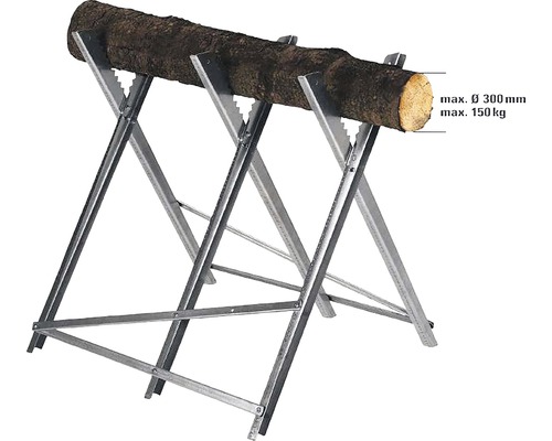 Chevalet de sciage à bois de chauffage en métal avec tronc d''arbre