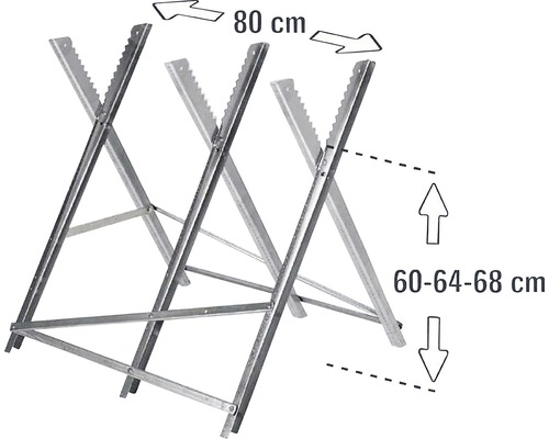 Deux tréteaux de sciage réglables avec indications de taille.