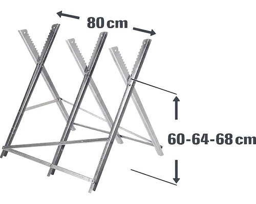 Chevalet de sciage en métal mesurant 80 cm de large et 60 à 68 cm de haut