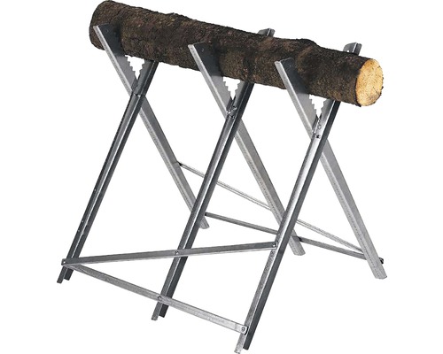 Chevalet de sciage à bois pliable en métal avec tronc d''arbre
