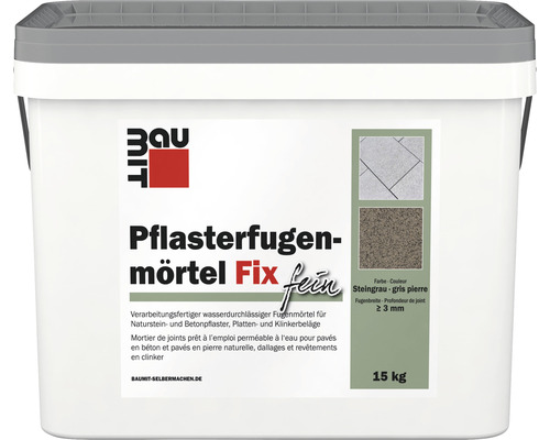 Mortier pour joints de pavés Baumit Fix gris pierre fin 15 kg Seau de mortier de jointoiement pour pavés Fix Fein, 15 kilogrammes