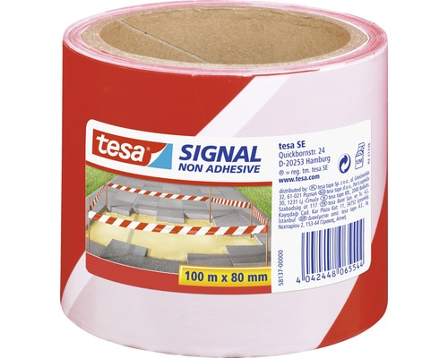 Tesa Signal Absperrband Warnband rot weiss 8 cm x 100 m