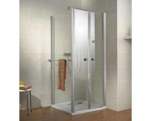 Porte de douche avec paroi latérale Schulte ExpressPlus Garant 90x90 cm verre transparent, couleur du profilé aluminium
