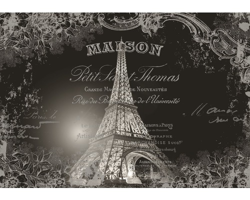 Papier peint décoratif avec motif de la Tour Eiffel et inscriptions style vintage