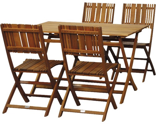 Ensemble de meubles de jardin Falun chaise pliante 4 places 5 pces marron Ensemble table de jardin avec quatre chaises pliantes en bois