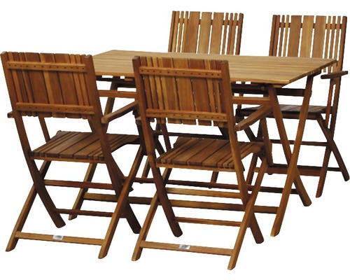 Ensemble de meubles de jardin Falun fauteuil pliant 4 places 5 pces marron Ensemble de jardin en bois avec table et quatre chaises