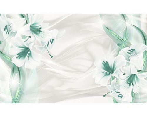 Fototapete Vlies Lilien grün weiss 416 x 254 cm