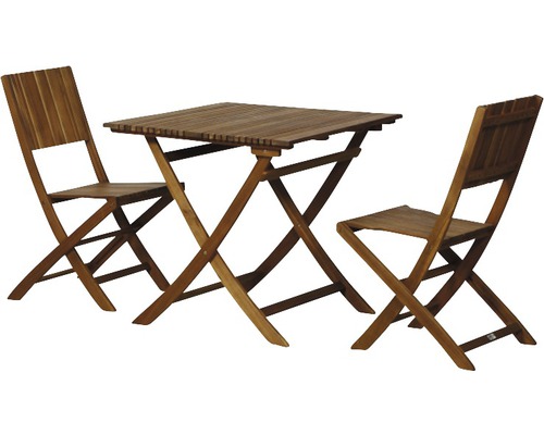 Ensemble de meubles de jardin Falun chaise pliante 2 places 3 pces marron Ensemble de table de jardin avec deux chaises pliantes en bois