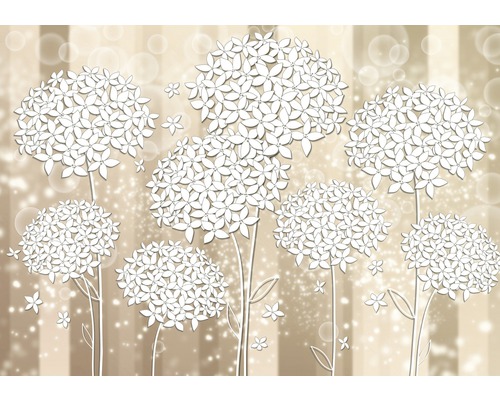 Papier peint panoramique papier fleurs blanc beige 254 x 184 cm