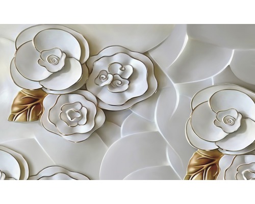 Papier peint photo papier fleurs 3D blanc or 254 x 184 cm