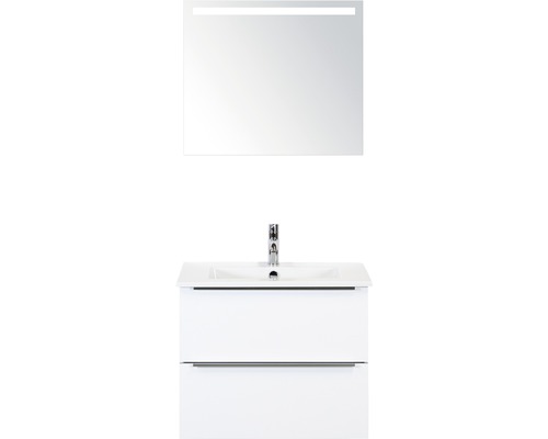Ensemble de meubles de salle de bains Sanox Pulse blanc haute brillance avec miroir et éclairage LED 71x170 cm