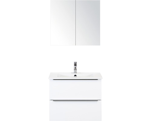 Set de meubles de salle de bains Sanox Pulse lxhxp 71 x 170 x 51 cm couleur de façade blanc haute brillance avec vasque céramique blanc