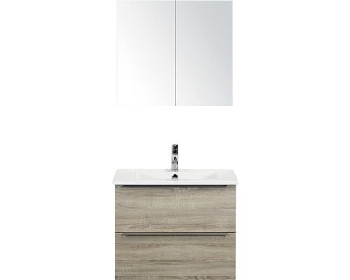 Set de meubles de salle de bains Sanox Pulse lxhxp 71 x 170 x 51 cm couleur de façade gris chêne avec vasque en céramique blanc
