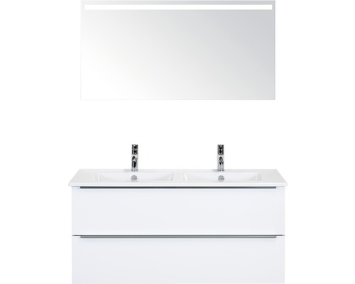 Ensemble de meubles de salle de bains Sanox Pulse blanc haute brillance avec miroir et éclairage LED 121x170 cm
