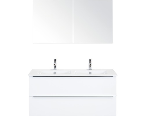 Set de meubles de salle de bains Sanox Pulse lxhxp 121 x 170 x 51 cm couleur de façade blanc haute brillance avec vasque céramique blanc