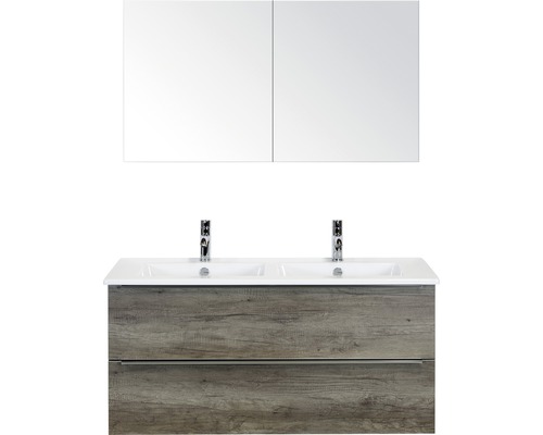 Set de meubles de salle de bains Sanox Pulse lxhxp 121 x 170 x 51 cm couleur de façade nebraska oak avec vasque en céramique blanc