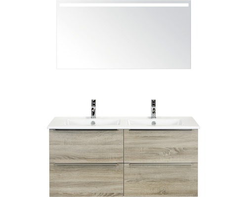Ensemble de meubles de salle de bains Sanox Pulse chêne gris avec miroir et éclairage LED 121x170 cm
