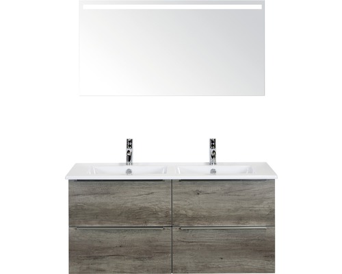 Ensemble de meubles de salle de bains Sanox Pulse Nebraska oak avec miroir et éclairage LED 121x170 cm
