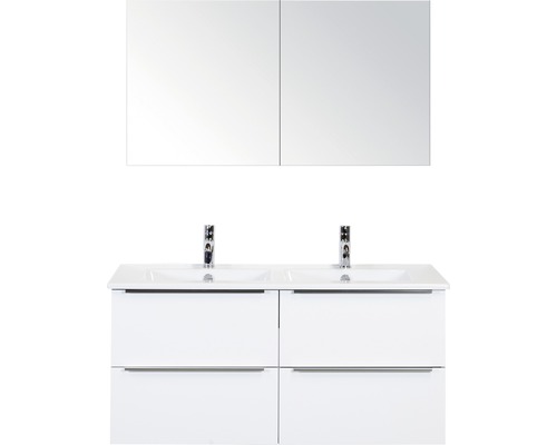 Ensemble de meubles de salle de bains Sanox Pulse blanc haute brillance avec armoire de salle de bains à miroir 121x170 cm